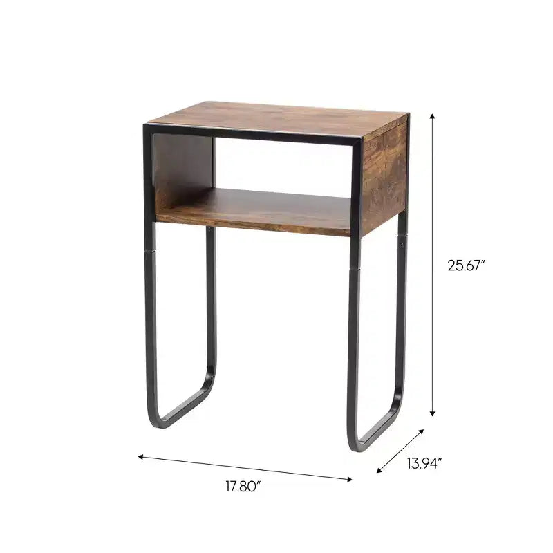 Table d'appoint latérale en bois et métal, marron