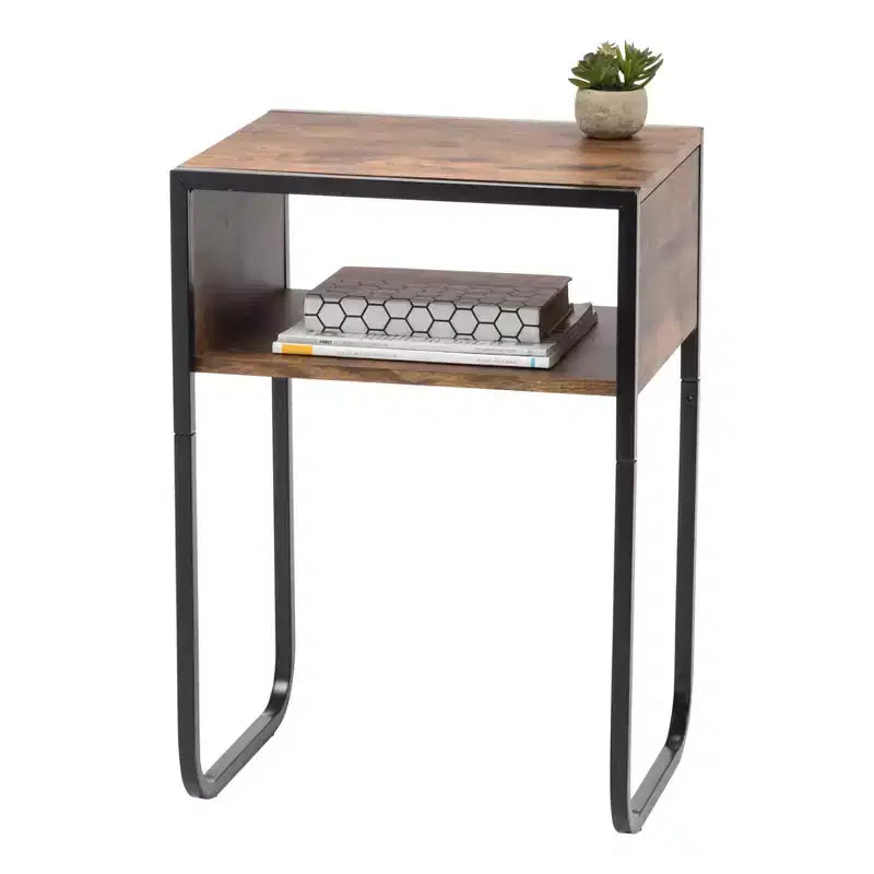 Table d'appoint latérale en bois et métal, marron