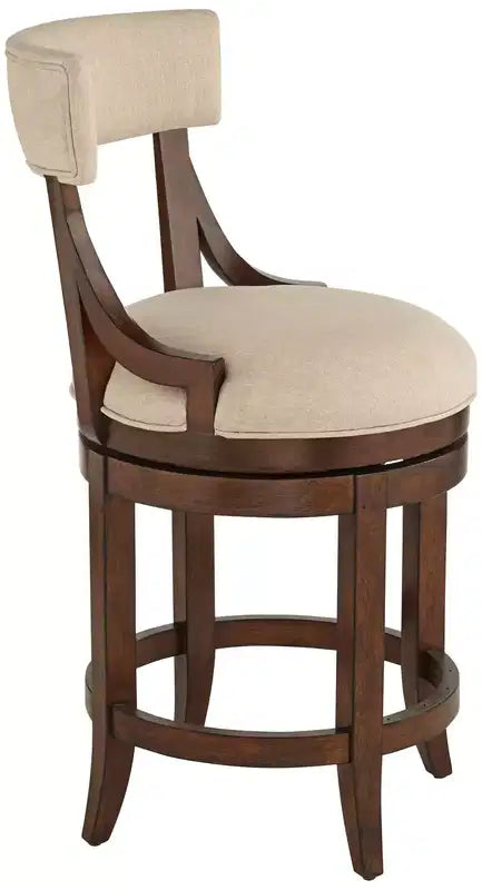 Tabouret de bar en bois de noyer marron 24 pouces de haut, style ferme rustique, coussin en lin beige avec dossier et repose-pieds pour îlot de cuisine et maison