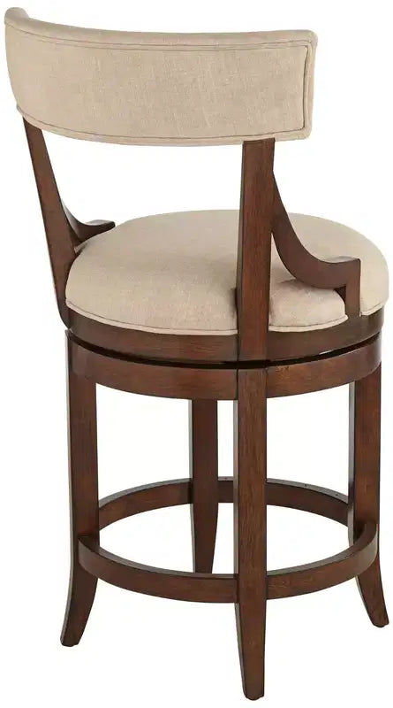 Tabouret de bar en bois de noyer marron 24 pouces de haut, style ferme rustique, coussin en lin beige avec dossier et repose-pieds pour îlot de cuisine et maison