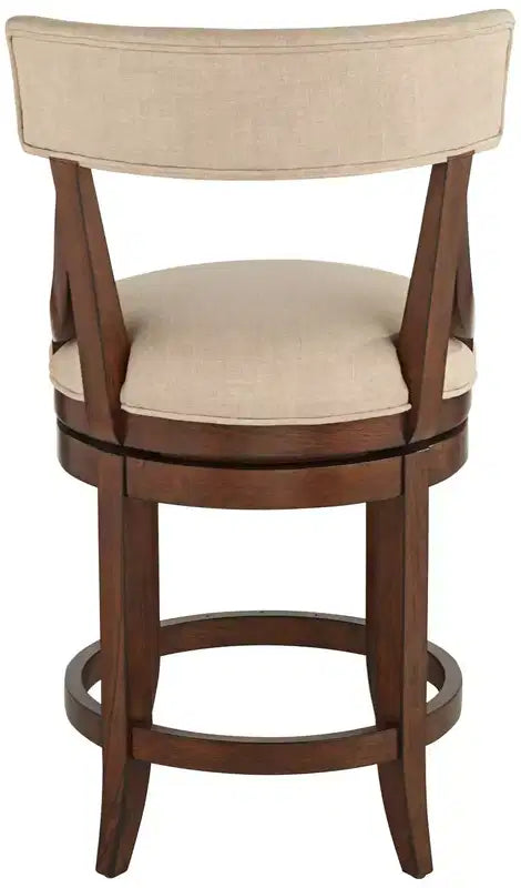 Tabouret de bar en bois de noyer marron 24 pouces de haut, style ferme rustique, coussin en lin beige avec dossier et repose-pieds pour îlot de cuisine et maison