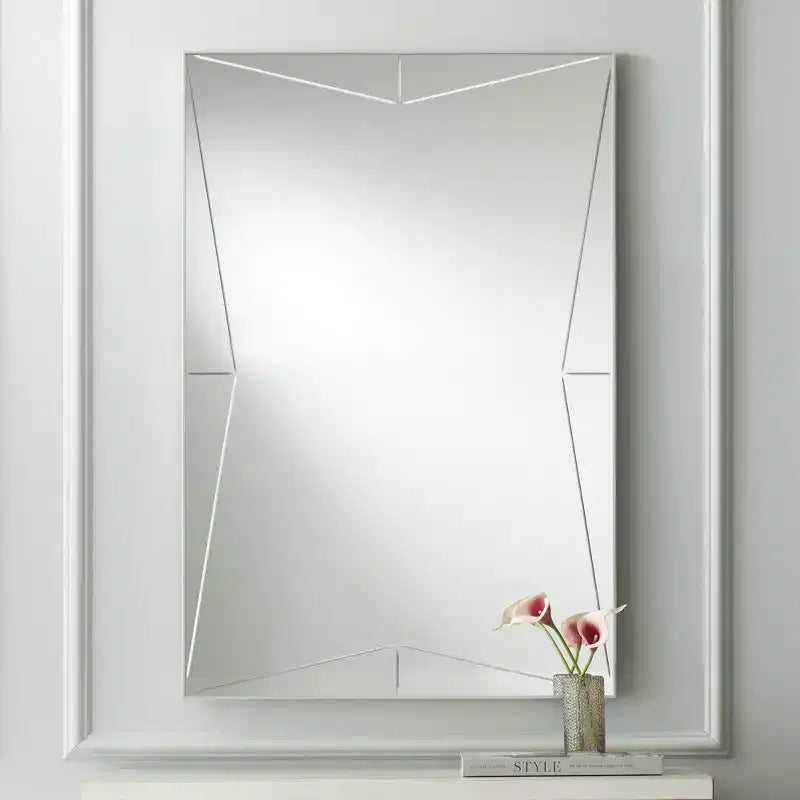 Miroir mural décoratif rectangulaire en bois et métal argenté moderne de 66 cm de large pour salle de bain, chambre, maison