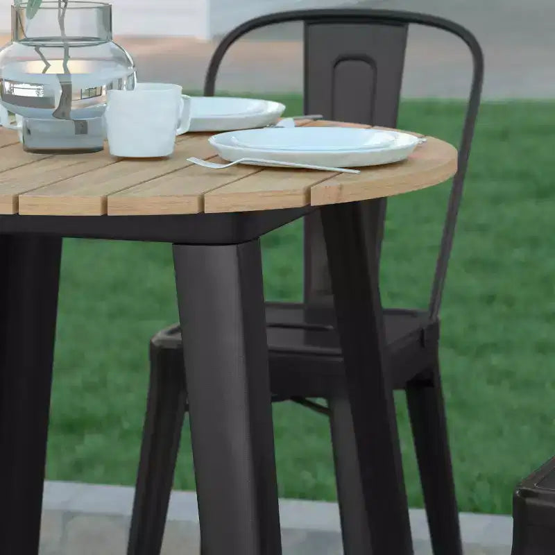 Table de bar intérieur/extérieur, plateau rond en polyrésine tout temps de 30 po avec base en acier