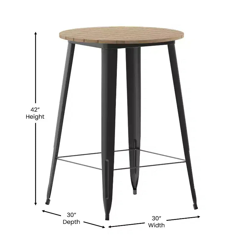 Table de bar intérieur/extérieur, plateau rond en polyrésine tout temps de 30 po avec base en acier