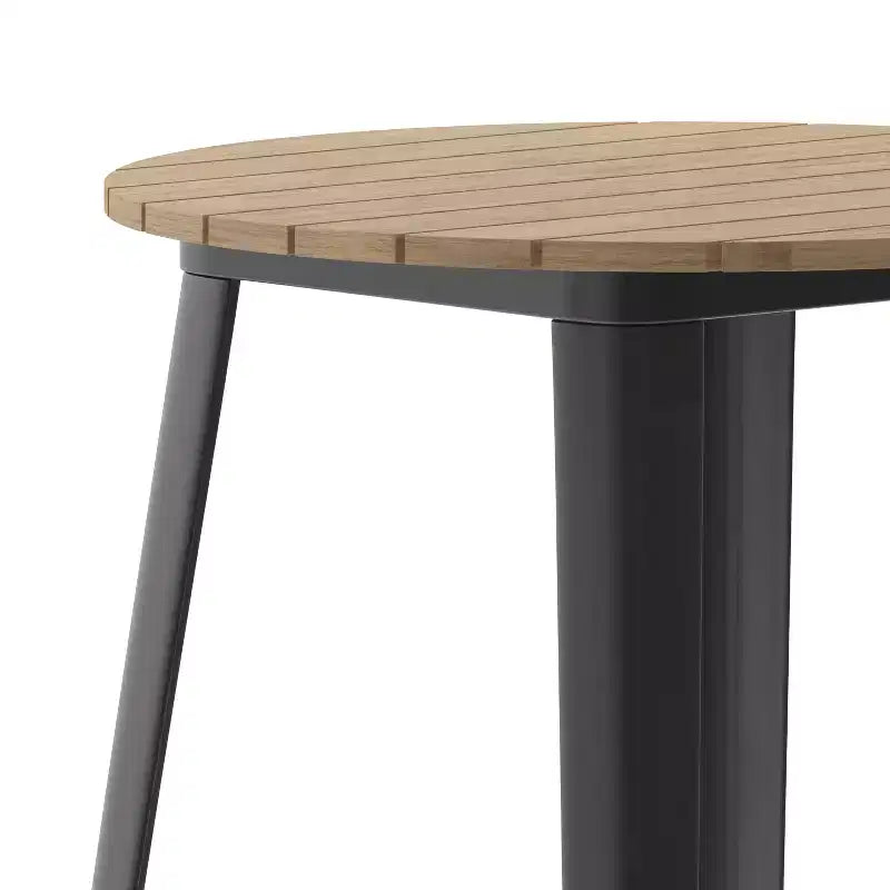 Table de bar intérieur/extérieur, plateau rond en polyrésine tout temps de 30 po avec base en acier