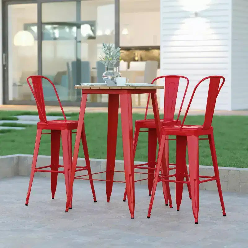 Table de bar intérieur/extérieur, plateau rond en polyrésine tout temps de 30 po avec base en acier