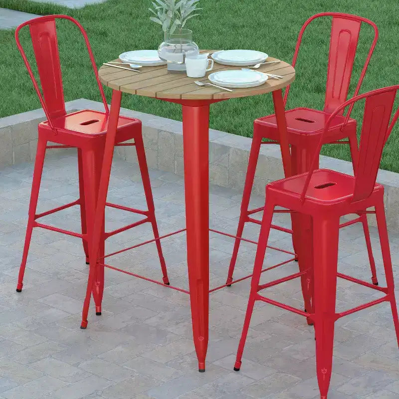 Table de bar intérieur/extérieur, plateau rond en polyrésine tout temps de 30 po avec base en acier