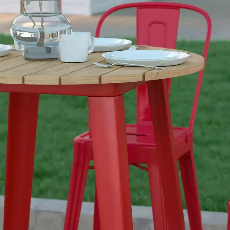 Table de bar intérieur/extérieur, plateau rond en polyrésine tout temps de 30 po avec base en acier