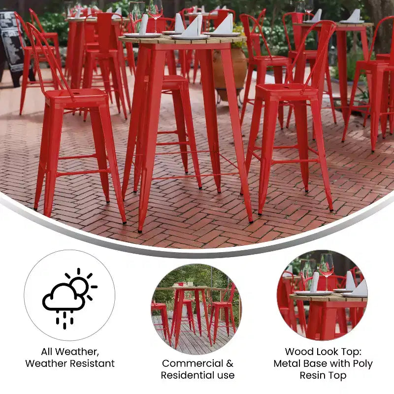 Table de bar intérieur/extérieur, plateau rond en polyrésine tout temps de 30 po avec base en acier