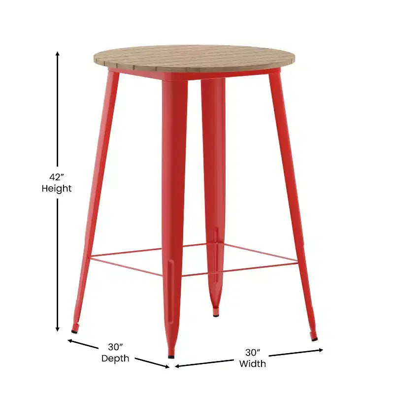 Table de bar intérieur/extérieur, plateau rond en polyrésine tout temps de 30 po avec base en acier