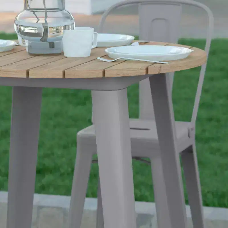 Table de bar intérieur/extérieur, plateau rond en polyrésine tout temps de 30 po avec base en acier