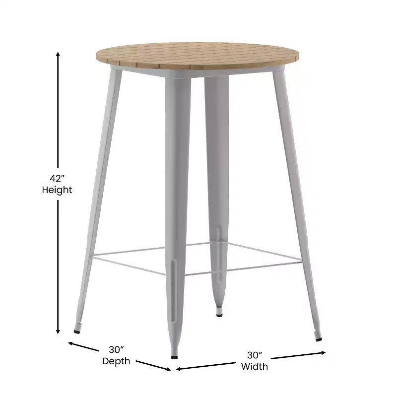 Table de bar intérieur/extérieur, plateau rond en polyrésine tout temps de 30 po avec base en acier