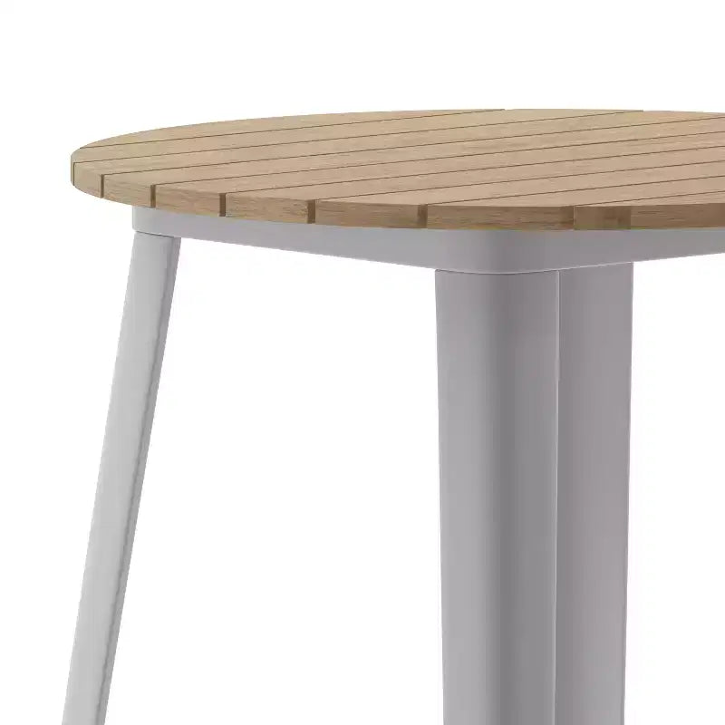 Table de bar intérieur/extérieur, plateau rond en polyrésine tout temps de 30 po avec base en acier