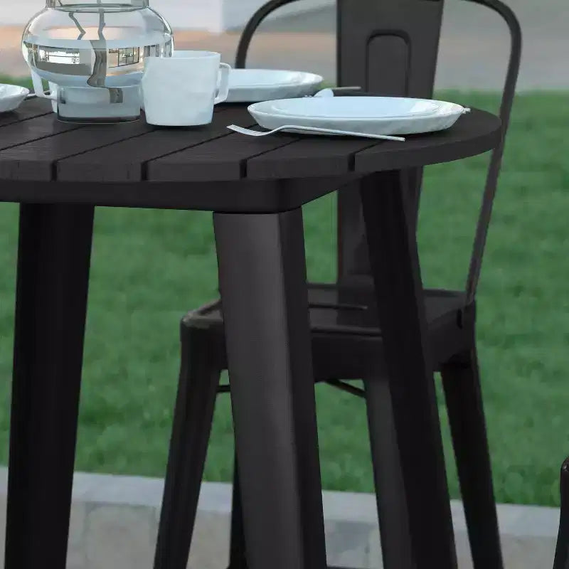 Table de bar intérieur/extérieur, plateau rond en polyrésine tout temps de 30 po avec base en acier