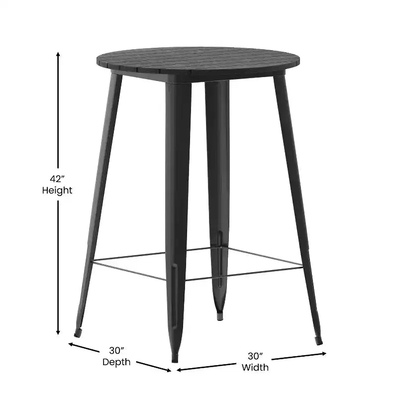 Table de bar intérieur/extérieur, plateau rond en polyrésine tout temps de 30 po avec base en acier