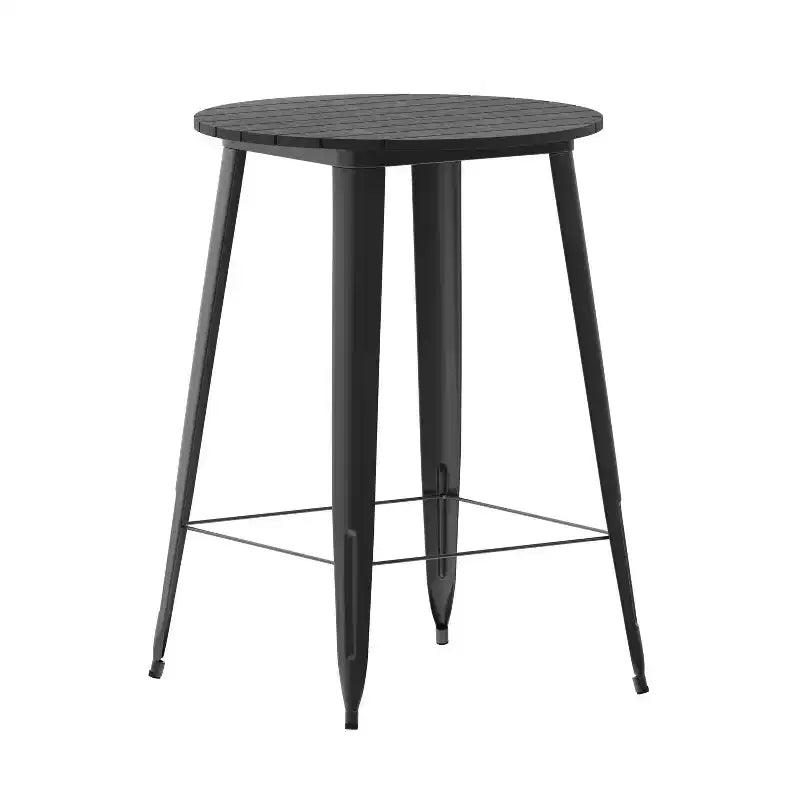 Table de bar intérieur/extérieur, plateau rond en polyrésine tout temps de 30 po avec base en acier