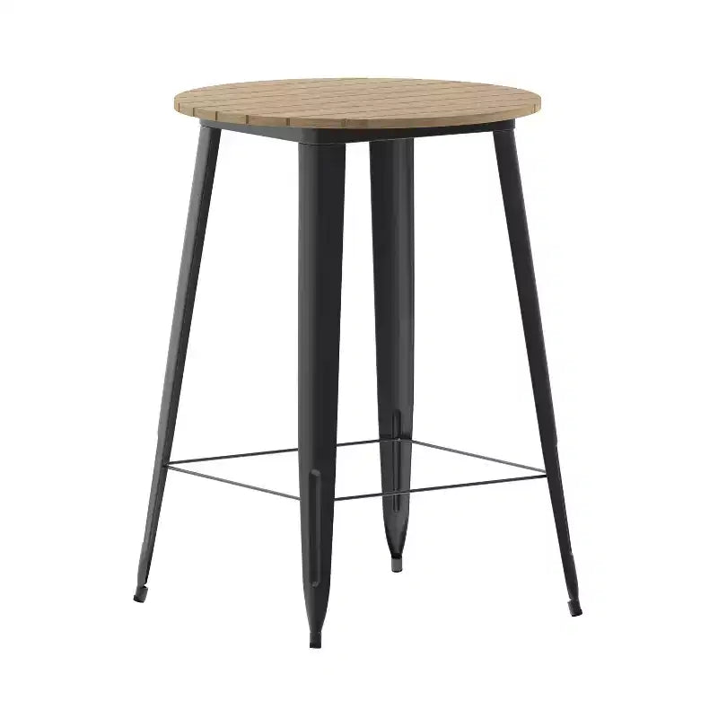 Table de bar intérieur/extérieur, plateau rond en polyrésine tout temps de 30 po avec base en acier