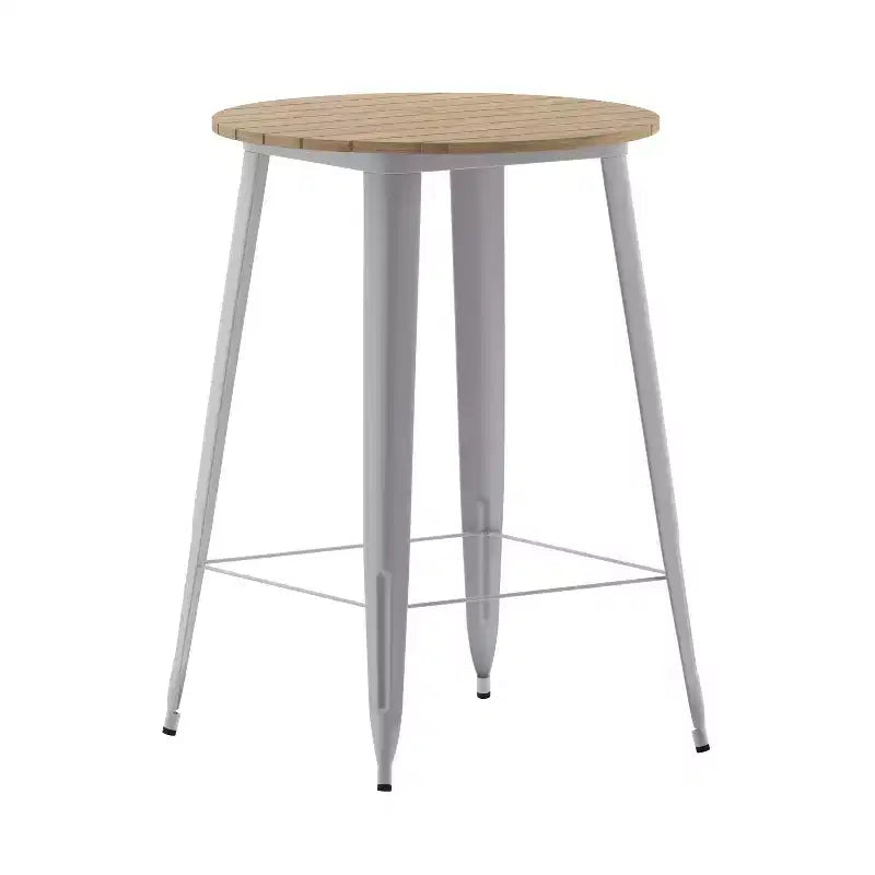 Table de bar intérieur/extérieur, plateau rond en polyrésine tout temps de 30 po avec base en acier