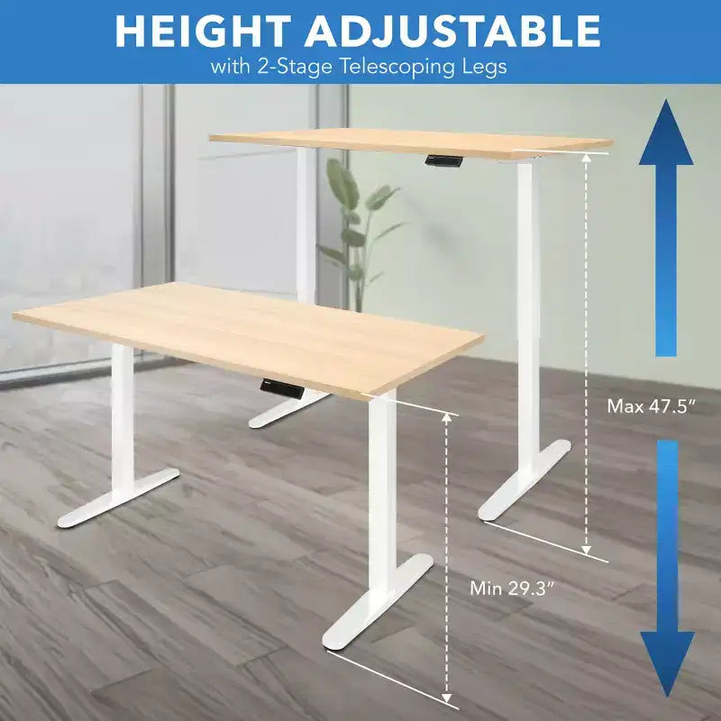 Bureau assis-debout électrique avec plateau – Blanc / Érable