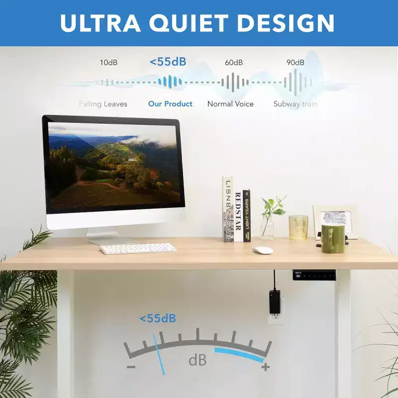Bureau assis-debout électrique avec plateau – Blanc / Érable