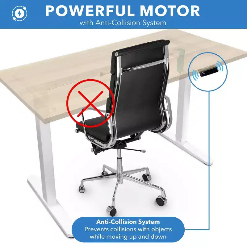 Bureau assis-debout électrique avec plateau – Blanc / Érable