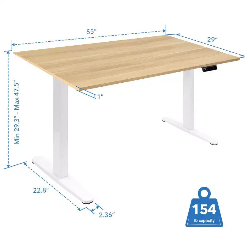 Bureau assis-debout électrique avec plateau – Blanc / Érable