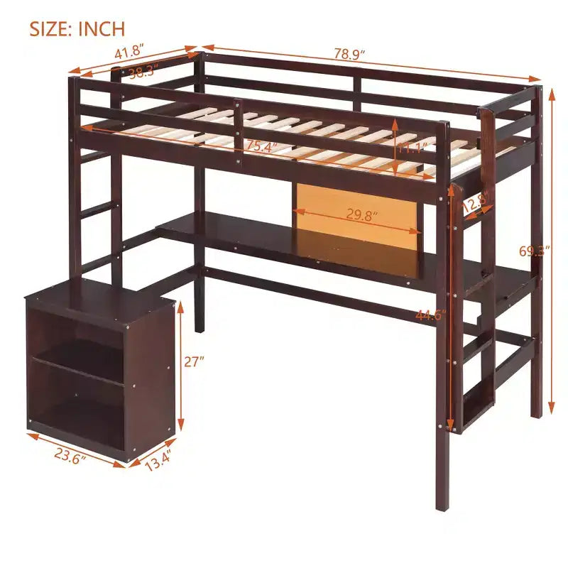 Wooden Loft Bed with Desk, Writing Board and 2 Drawers Cabinet - ModernLuxe