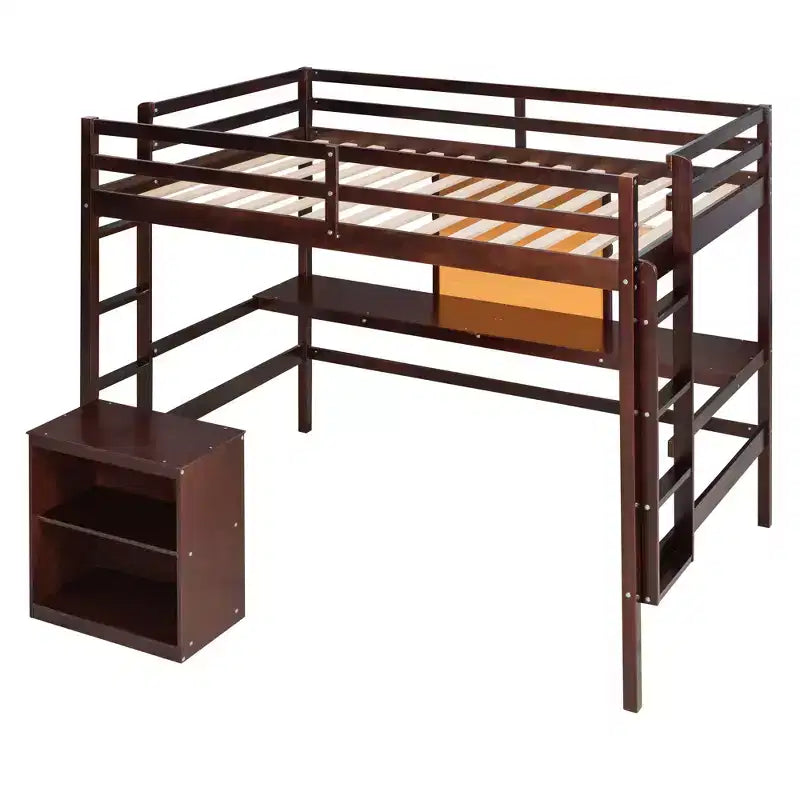 Wooden Loft Bed with Desk, Writing Board and 2 Drawers Cabinet - ModernLuxe