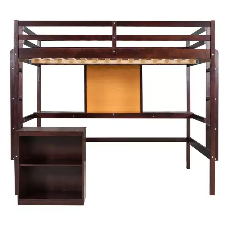 Wooden Loft Bed with Desk, Writing Board and 2 Drawers Cabinet - ModernLuxe