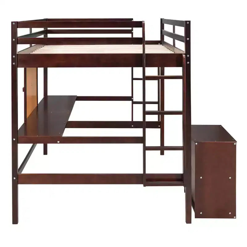 Wooden Loft Bed with Desk, Writing Board and 2 Drawers Cabinet - ModernLuxe