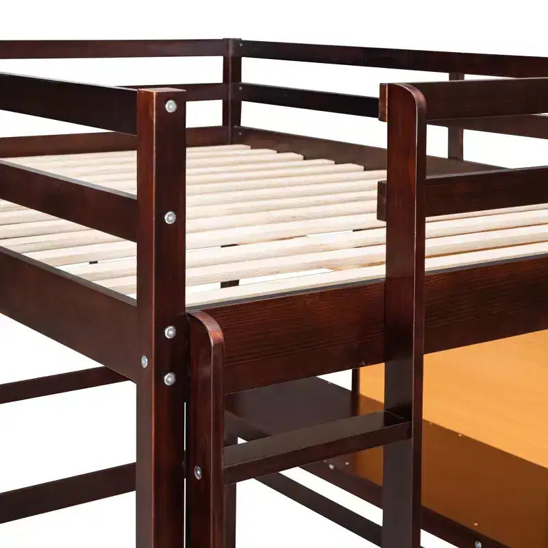 Wooden Loft Bed with Desk, Writing Board and 2 Drawers Cabinet - ModernLuxe