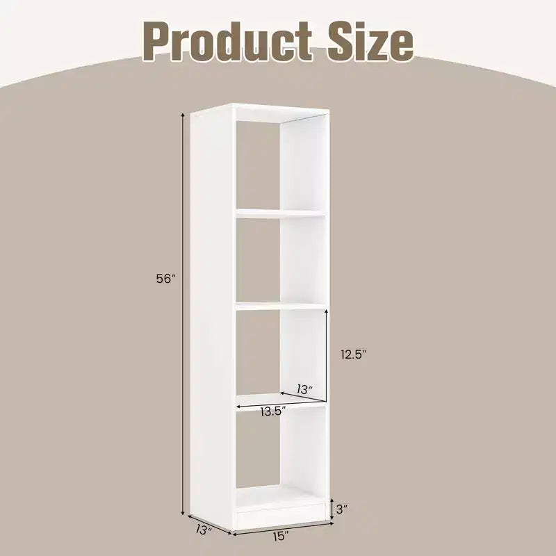 Costway 56'' Tall Bookcase, Freestanding Bookshelf with 4 Open Cubes