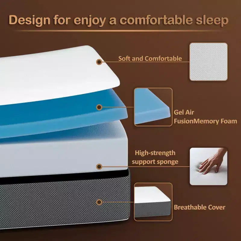 Continental Sleep 4 Portable Tri Folding Gel Memory Foam Mattress | Breathable Mesh Sides with Ultra Soft, Removable and Washable Cover.