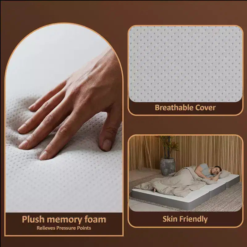 Continental Sleep 4 Portable Tri Folding Gel Memory Foam Mattress | Breathable Mesh Sides with Ultra Soft, Removable and Washable Cover.