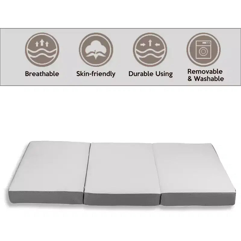 Continental Sleep 4 Portable Tri Folding Gel Memory Foam Mattress | Breathable Mesh Sides with Ultra Soft, Removable and Washable Cover.