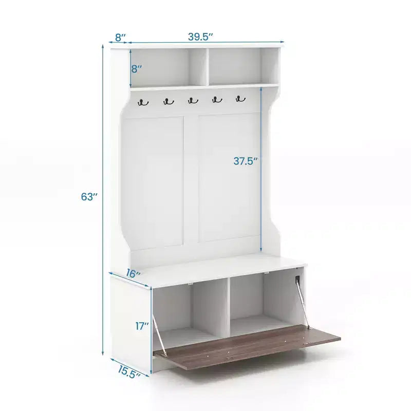 Porte-manteau d'entrée de 160 cm avec patères et banc de rangement Porte-manteau multifonctionnel Noir/Blanc