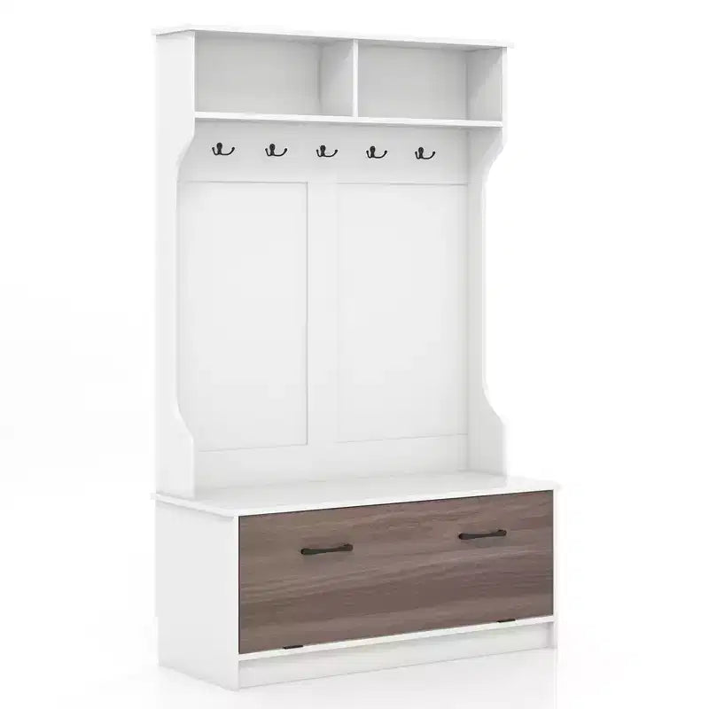 Porte-manteau d'entrée de 160 cm avec patères et banc de rangement Porte-manteau multifonctionnel Noir/Blanc