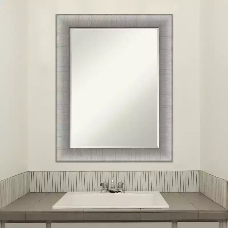 Amanti Art Elegant Brushed Petite Bevel Bathroom Wall Mirror