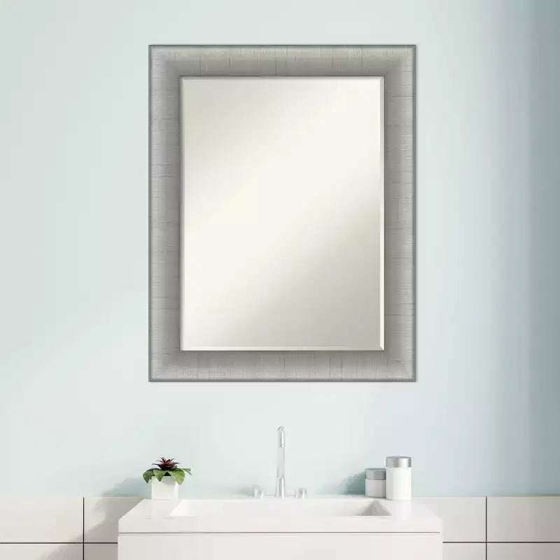 Amanti Art Elegant Brushed Petite Bevel Bathroom Wall Mirror
