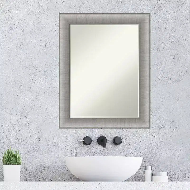 Amanti Art Elegant Brushed Petite Bevel Bathroom Wall Mirror