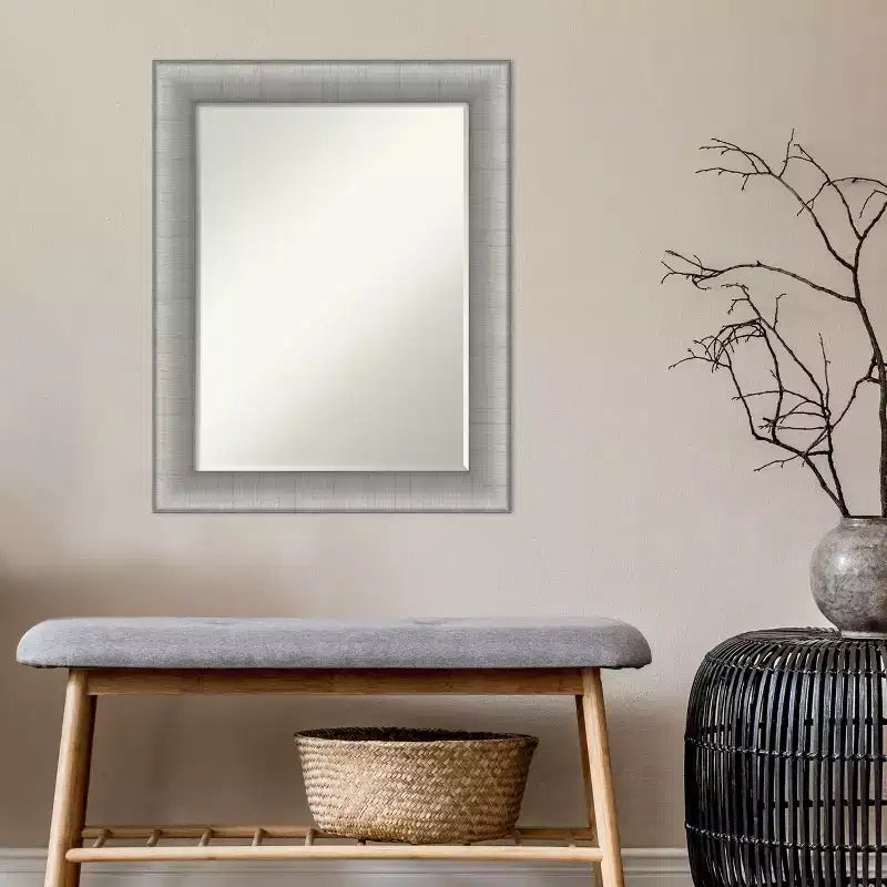 Amanti Art Elegant Brushed Petite Bevel Bathroom Wall Mirror