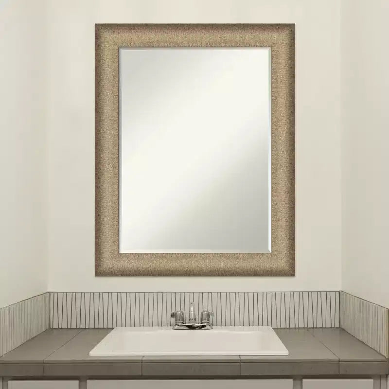 Amanti Art Elegant Brushed Petite Bevel Bathroom Wall Mirror