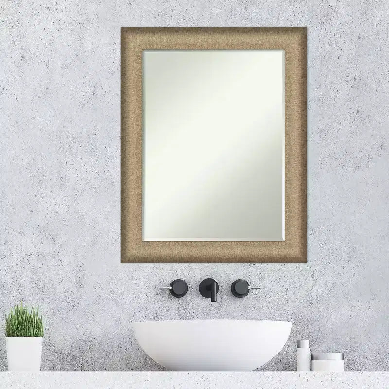Amanti Art Elegant Brushed Petite Bevel Bathroom Wall Mirror