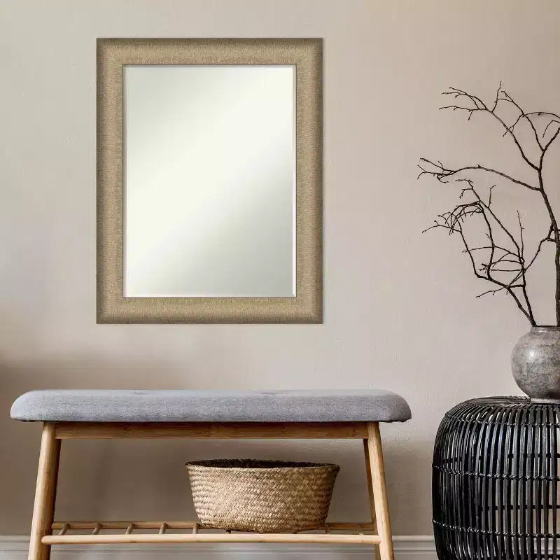 Amanti Art Elegant Brushed Petite Bevel Bathroom Wall Mirror