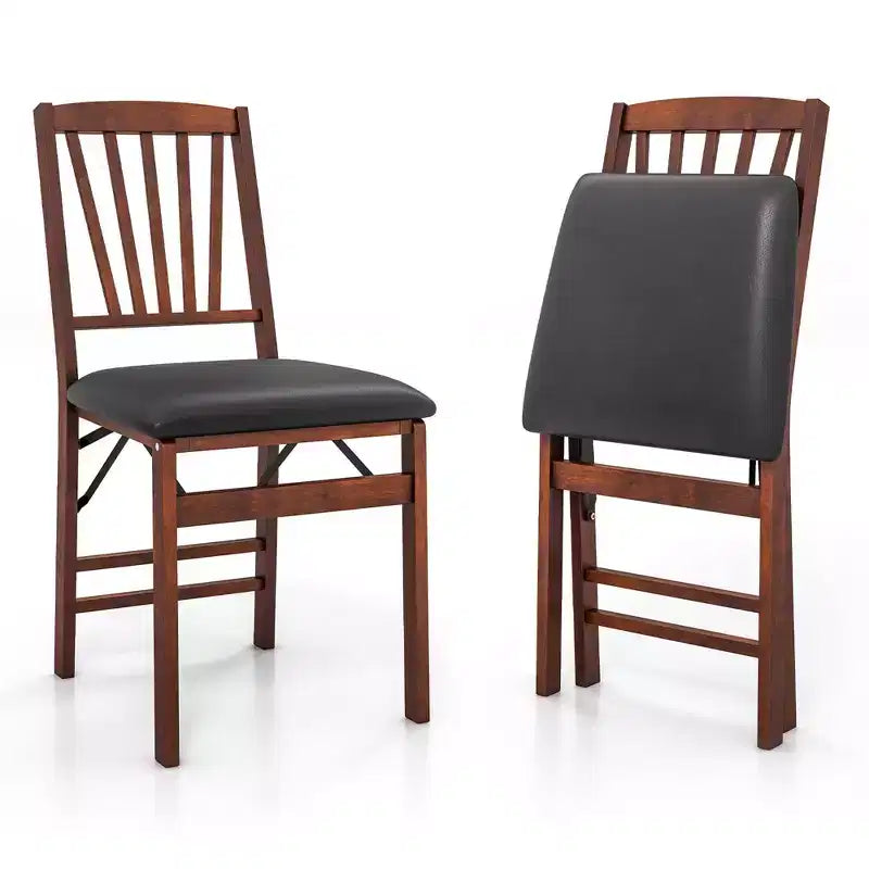 Costway 2 Pack Folding Dining Chairs Foldable Chairs with PVC Padded Seat & High Backrest