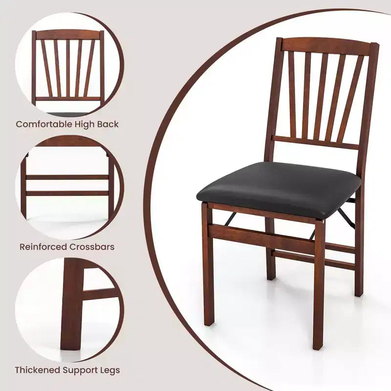 Costway 2 Pack Folding Dining Chairs Foldable Chairs with PVC Padded Seat & High Backrest