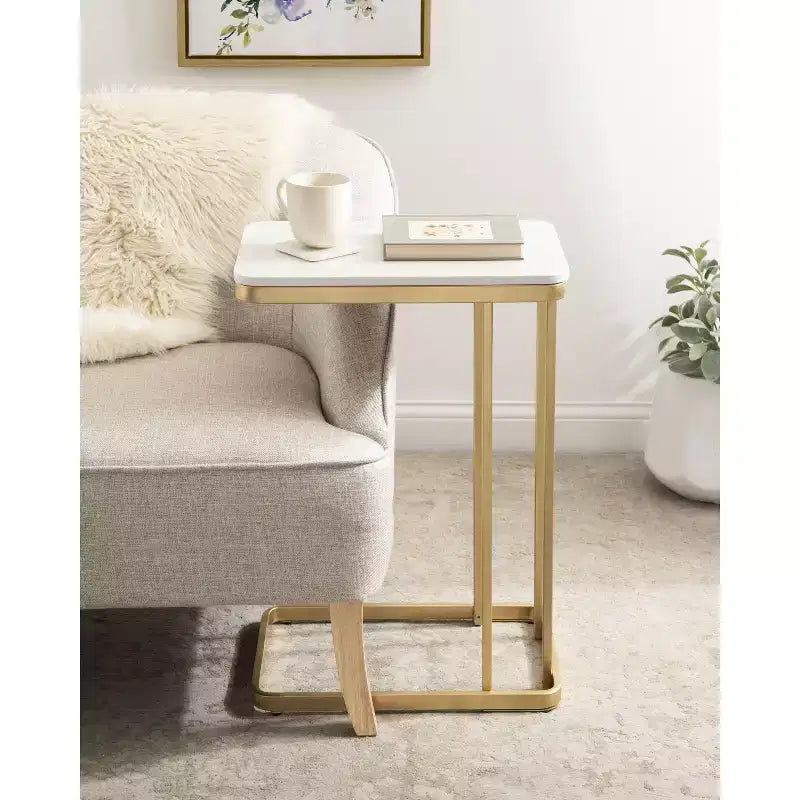 Table d'appoint en marbre cultivé et métal