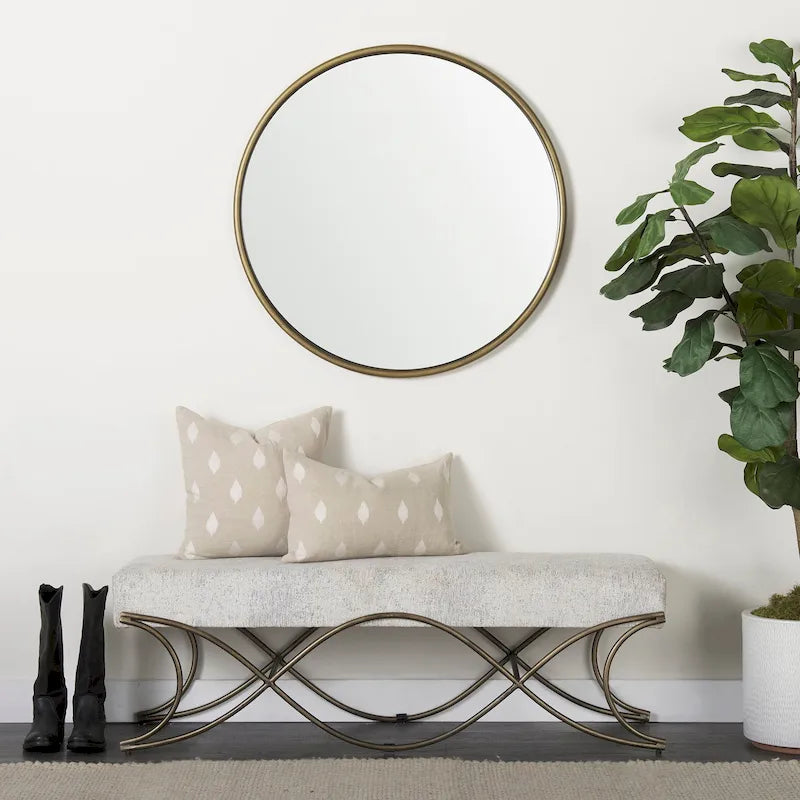 Ayla Gray Fabric Seat w/ Dark Nickel Metal Frame Bench