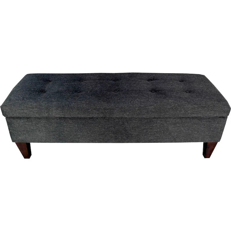 Brooke 10 Button Tuft Charcoal Upholstered Long Storage Bench Ottoman