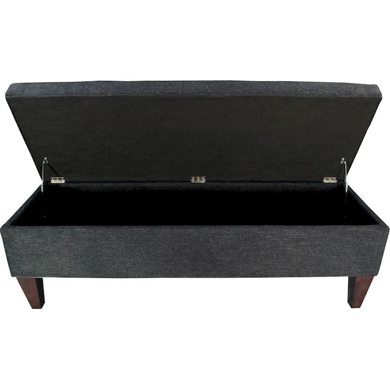 Brooke 10 Button Tuft Charcoal Upholstered Long Storage Bench Ottoman